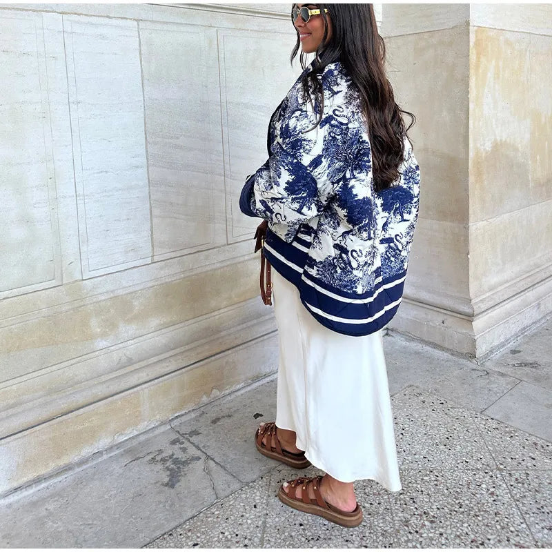 Élérienne I Kurtka z nadrukiem i kołnierzem szalowym