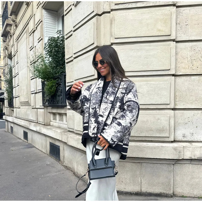 Élérienne I Kurtka z nadrukiem i kołnierzem szalowym