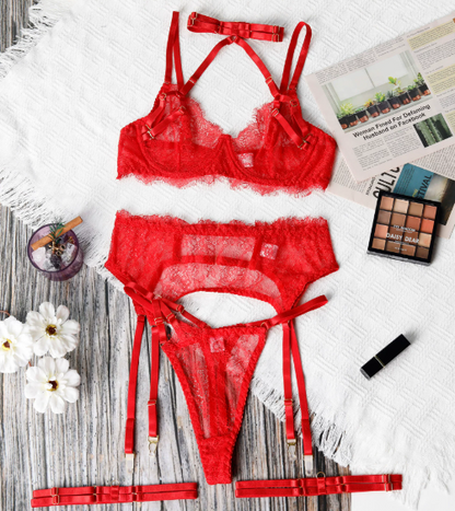 Solène - Elegancki koronkowy komplet bielizny o północy