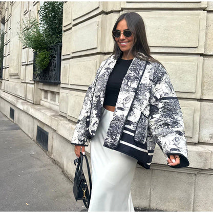 Élérienne I Kurtka z nadrukiem i kołnierzem szalowym