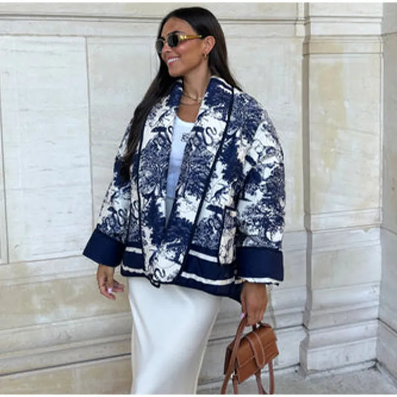 Élérienne I Kurtka z nadrukiem i kołnierzem szalowym