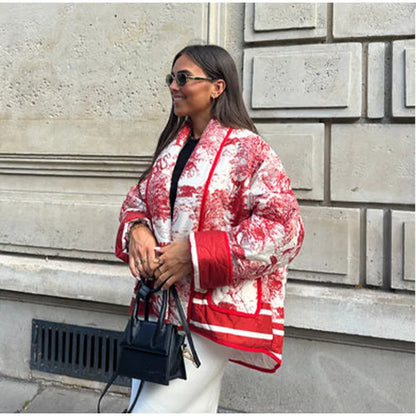 Élérienne I Kurtka z nadrukiem i kołnierzem szalowym