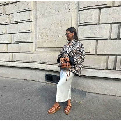 Élérienne I Kurtka z nadrukiem i kołnierzem szalowym