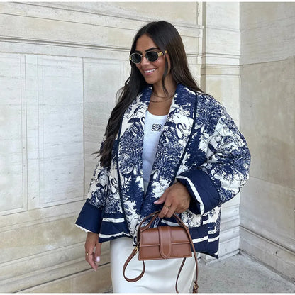 Élérienne I Kurtka z nadrukiem i kołnierzem szalowym