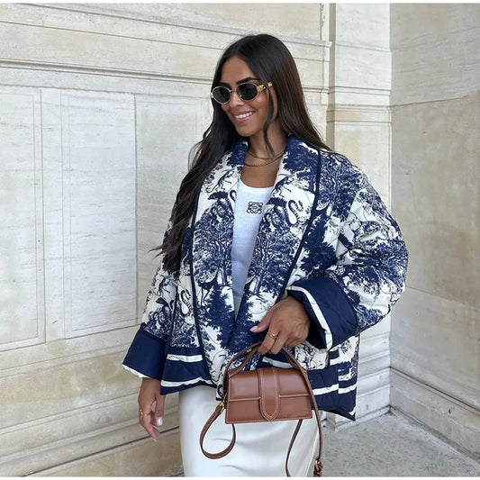 Élérienne I Kurtka z nadrukiem i kołnierzem szalowym