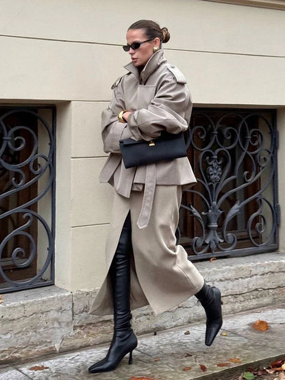 Marion – Elegancki Płaszcz z Pasem