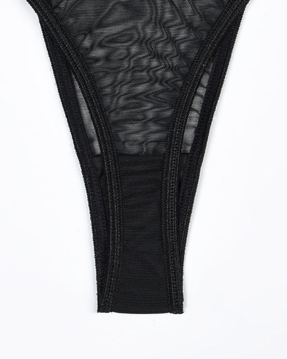 Brelynn - 4-częściowy komplet bielizny z prześwitującej siateczki z biustonoszem i stringami