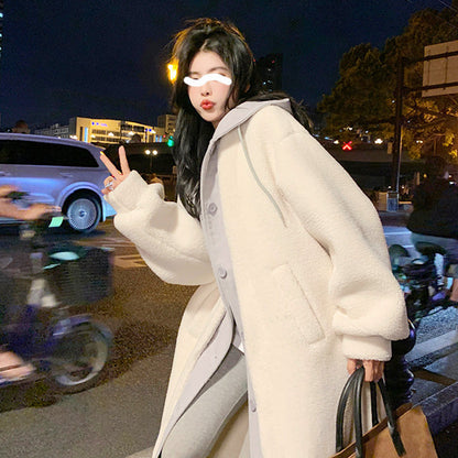 🔥✨HOT SALE🎅🎁Bestes Geschenk für sie 2-Layered Faux Lambswool Hooded Coat Jacket(42%OFF)