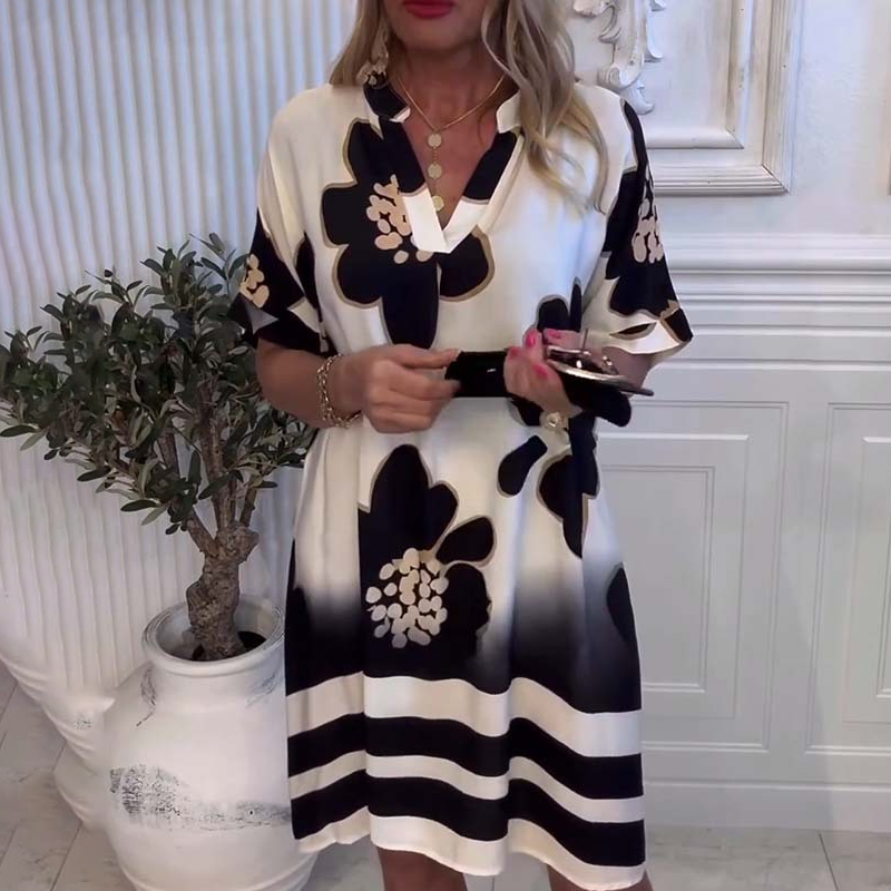 🌸2025 Neue Mode🌸 Bedrucktes, lockeres Kleid mit tiefem V-Ausschnitt für Damen