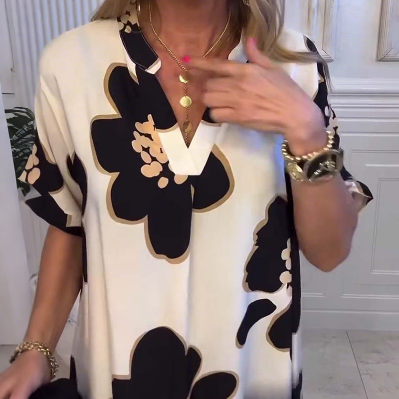 🌸2025 Neue Mode🌸 Bedrucktes, lockeres Kleid mit tiefem V-Ausschnitt für Damen